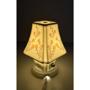 VTG Porcelain Mini Lamp Night Light Japan White Floral I. Rice Shabby Chic Cozy